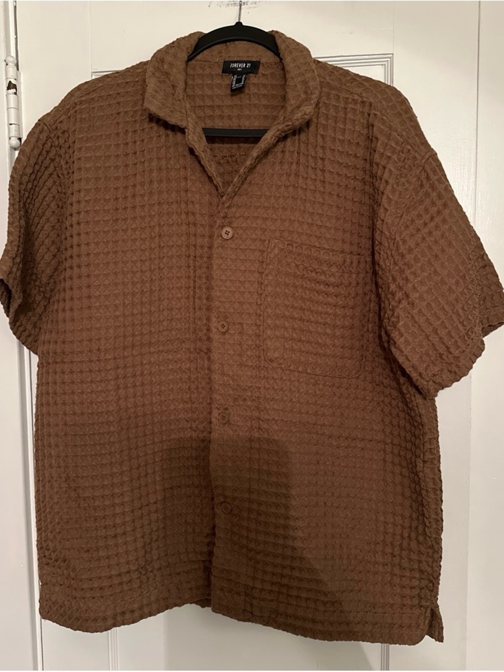 Forever 21 Men’s Brown Waffle Knit Button-Down Shirt